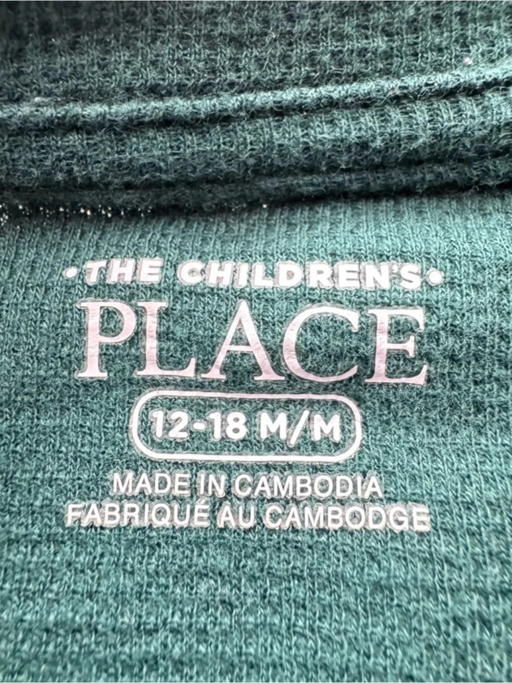 The Children’s Place Toddler Waffle Knit Henley Shirt Green Long Sleeve 12-18M
